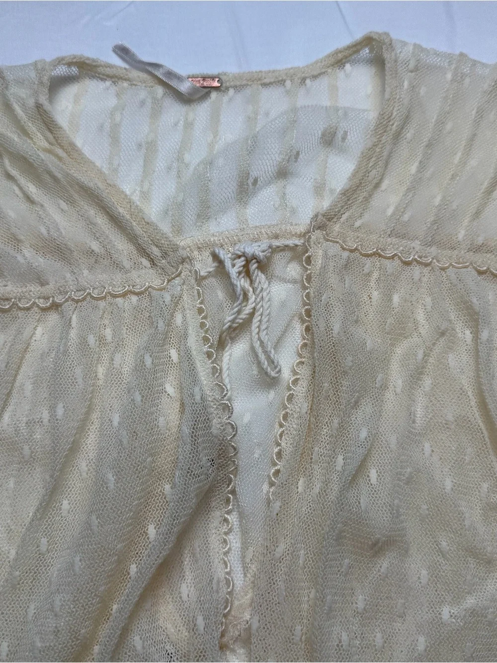 Free People Cream Sheer Tie-Front Blouse